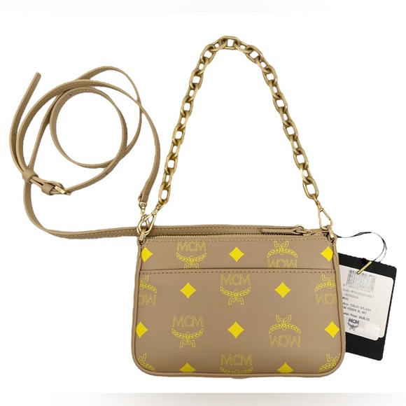 MCM New With Tags Logo Chain Mini 2 Straps Crossbody Pouch - Picture 7 of 14